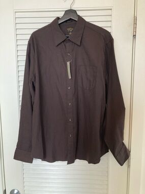 J. Crew Men's Classic Cashmere Blend Long-Sleeve Dress Shirt in Brown (Size L).